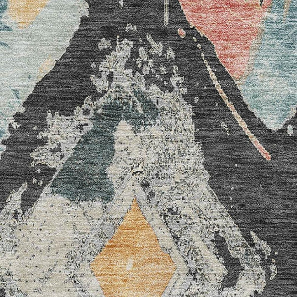 HomeRoots 8' X 10' Charcoal Gold Coral Abstract Geometric Washable Area Rug with Non-Slip Backing & UV Protection 696612