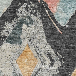 HomeRoots 9' X 12' Charcoal Gold Coral Area Rug - Abstract Geometric, Washable, UV Protected for High-Traffic Homes 696613