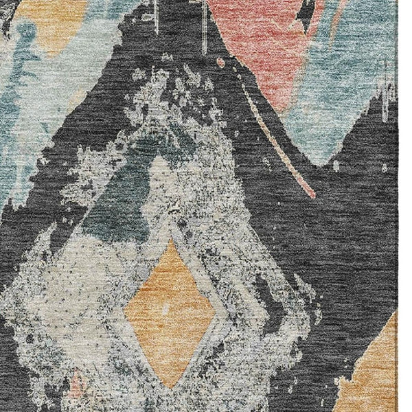 HomeRoots 9' X 12' Charcoal Gold Coral Area Rug - Abstract Geometric, Washable, UV Protected for High-Traffic Homes 696613