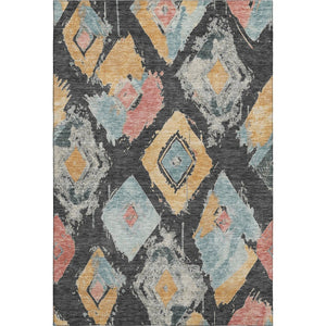 HomeRoots 10' X 14' Charcoal Gold Coral Abstract Geometric Washable Area Rug – UV Protected, Stain Resistant! 696614