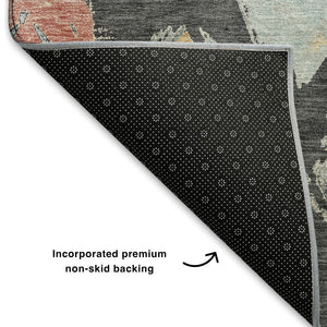 HomeRoots 10' X 14' Charcoal Gold Coral Abstract Geometric Washable Area Rug – UV Protected, Stain Resistant! 696614
