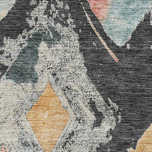 HomeRoots 10' X 14' Charcoal Gold Coral Abstract Geometric Washable Area Rug – UV Protected, Stain Resistant! 696614