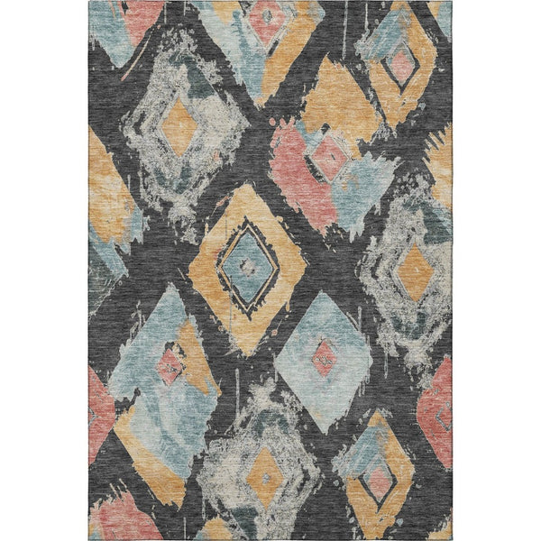 HomeRoots 10' X 14' Charcoal Gold Coral Abstract Geometric Washable Area Rug – UV Protected, Stain Resistant! 696614