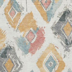 HomeRoots 5' X 8' Stylish Ivory Gold Blush Abstract Geometric Area Rug - Washable, UV Protected & Durable 696616