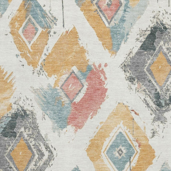 HomeRoots 5' X 8' Stylish Ivory Gold Blush Abstract Geometric Area Rug - Washable, UV Protected & Durable 696616