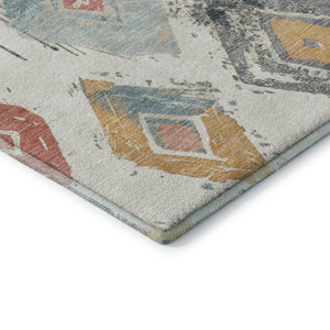 HomeRoots 8' Ivory Gold Blush Abstract Geometric Round Rug - Washable, UV Protected, Stain-Resistant Design! 696617