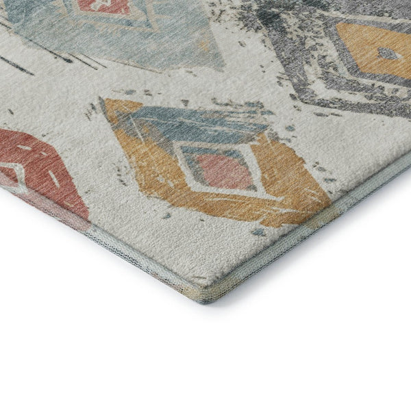 HomeRoots 8' Ivory Gold Blush Abstract Geometric Round Rug - Washable, UV Protected, Stain-Resistant Design! 696617