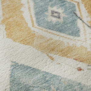 HomeRoots 8' Ivory Gold Blush Abstract Geometric Round Rug - Washable, UV Protected, Stain-Resistant Design! 696617