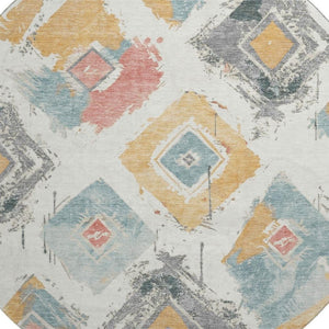 HomeRoots 8' Ivory Gold Blush Abstract Geometric Round Rug - Washable, UV Protected, Stain-Resistant Design! 696617