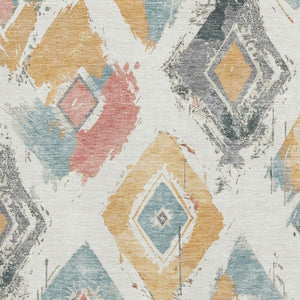 HomeRoots 8' X 10' Elegant Ivory Gold Blush Geometric Washable Area Rug - UV Protected, Non-Slip Design 696618