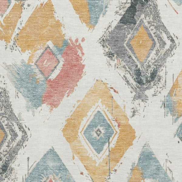 HomeRoots 8' X 10' Elegant Ivory Gold Blush Geometric Washable Area Rug - UV Protected, Non-Slip Design 696618