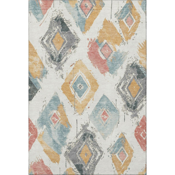 HomeRoots 8' X 10' Elegant Ivory Gold Blush Geometric Washable Area Rug - UV Protected, Non-Slip Design 696618