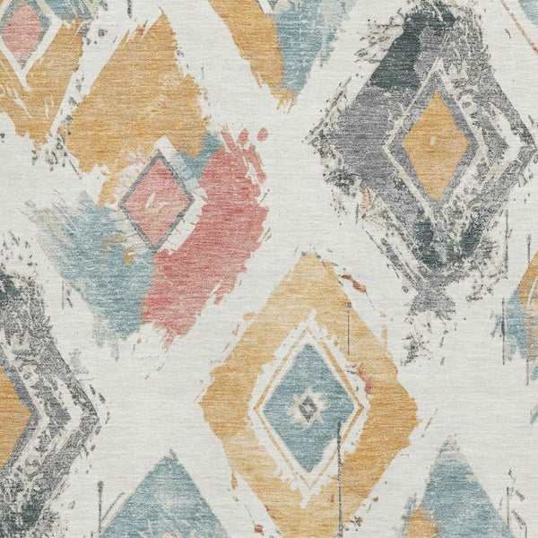HomeRoots 9' X 12' Ivory Gold Blush Abstract Geometric Area Rug - Washable, UV-Protected, Kid & Pet Friendly 696619