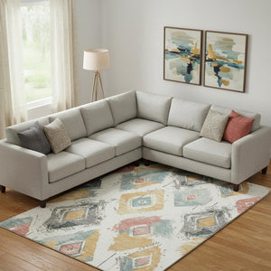 HomeRoots 10' X 14' Ivory Gold Blush Abstract Geometric Washable Area Rug - UV Protection & Stain Resistant 696620