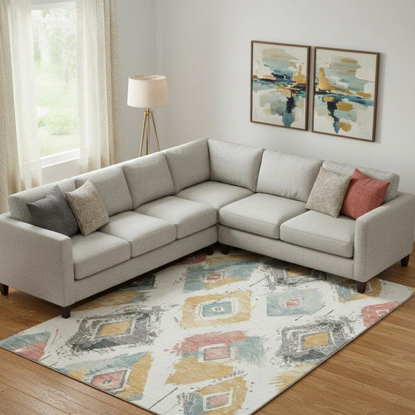 HomeRoots 10' X 14' Ivory Gold Blush Abstract Geometric Washable Area Rug - UV Protection & Stain Resistant 696620