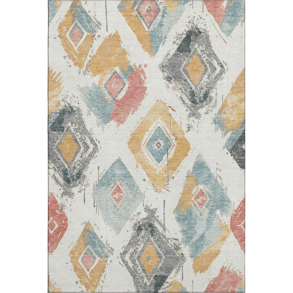 HomeRoots 10' X 14' Ivory Gold Blush Abstract Geometric Washable Area Rug - UV Protection & Stain Resistant 696620