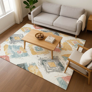 HomeRoots 10' X 14' Ivory Gold Blush Abstract Geometric Washable Area Rug - UV Protection & Stain Resistant 696620
