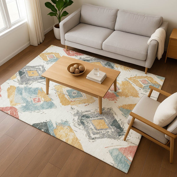 HomeRoots 10' X 14' Ivory Gold Blush Abstract Geometric Washable Area Rug - UV Protection & Stain Resistant 696620