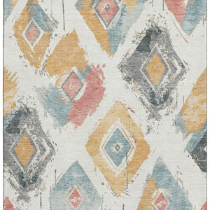 HomeRoots 10' X 14' Ivory Gold Blush Abstract Geometric Washable Area Rug - UV Protection & Stain Resistant 696620