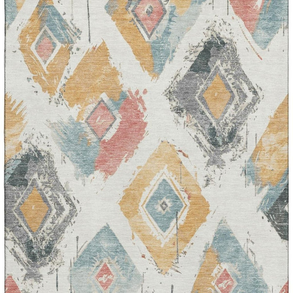 HomeRoots 10' X 14' Ivory Gold Blush Abstract Geometric Washable Area Rug - UV Protection & Stain Resistant 696620