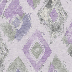 HomeRoots 5' X 8' Washable Lavender, Ivory & Gray Abstract Area Rug with UV Protection & Non-Slip Backing 696622