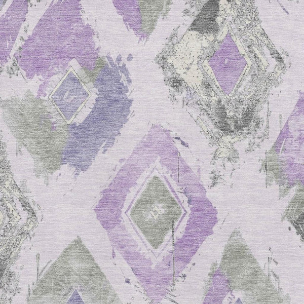 HomeRoots 5' X 8' Washable Lavender, Ivory & Gray Abstract Area Rug with UV Protection & Non-Slip Backing 696622