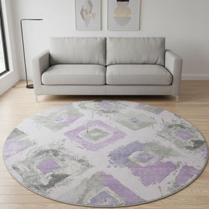HomeRoots 8' Stylish Lavender and Gray Abstract Round Rug - Washable, UV-Protected, Pet-Friendly Design! 696623