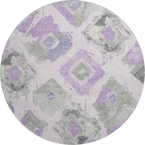 HomeRoots 8' Stylish Lavender and Gray Abstract Round Rug - Washable, UV-Protected, Pet-Friendly Design! 696623