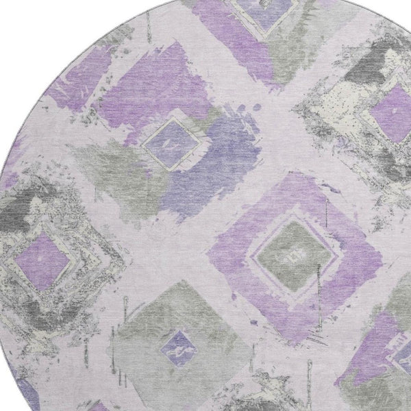 HomeRoots 8' Stylish Lavender and Gray Abstract Round Rug - Washable, UV-Protected, Pet-Friendly Design! 696623