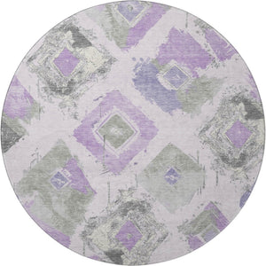 HomeRoots 8' Stylish Lavender and Gray Abstract Round Rug - Washable, UV-Protected, Pet-Friendly Design! 696623