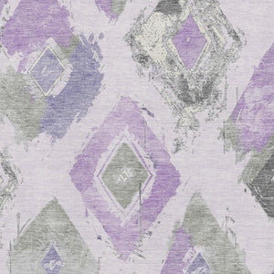 HomeRoots 8' X 10' Modern Abstract Geometric Area Rug in Lavender, Ivory & Gray – Washable & UV Resistant! 696624