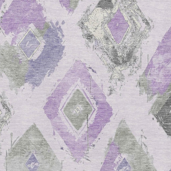 HomeRoots 8' X 10' Modern Abstract Geometric Area Rug in Lavender, Ivory & Gray – Washable & UV Resistant! 696624