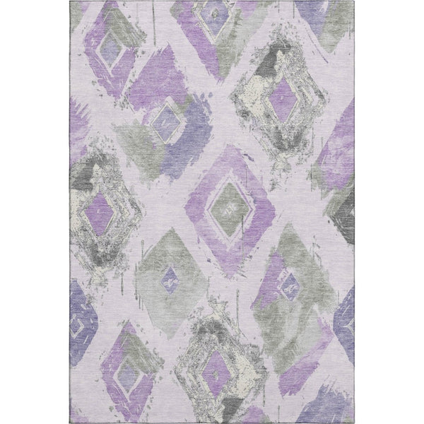 HomeRoots 9' X 12' Stylish Lavender Ivory Gray Abstract Area Rug - Washable, UV-Protected, Stain-Resistant Design 696625