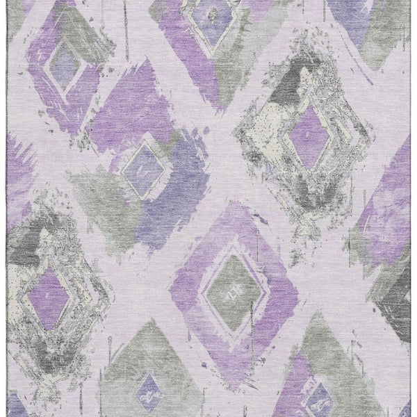 HomeRoots 9' X 12' Stylish Lavender Ivory Gray Abstract Area Rug - Washable, UV-Protected, Stain-Resistant Design 696625