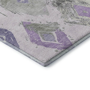 HomeRoots 10' X 14' Abstract Geometric Area Rug in Lavender, Ivory & Gray - Washable, UV-Protected & Stylish! 696626