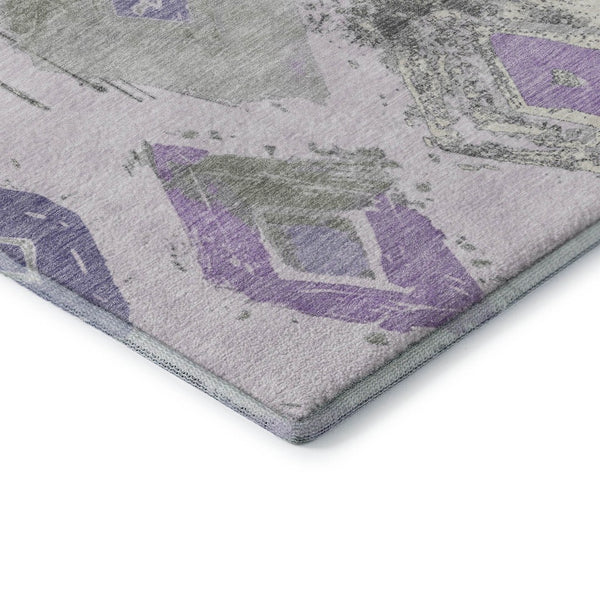 HomeRoots 10' X 14' Abstract Geometric Area Rug in Lavender, Ivory & Gray - Washable, UV-Protected & Stylish! 696626