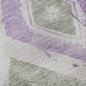 HomeRoots 10' X 14' Abstract Geometric Area Rug in Lavender, Ivory & Gray - Washable, UV-Protected & Stylish! 696626