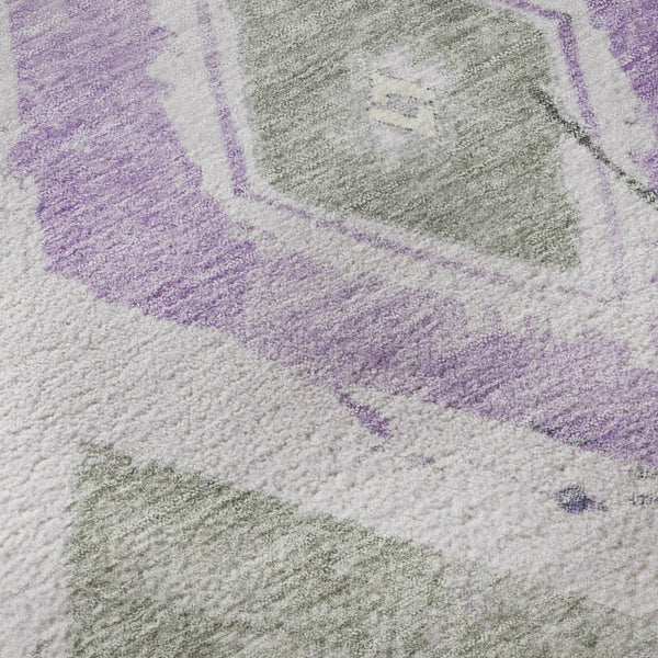 HomeRoots 10' X 14' Abstract Geometric Area Rug in Lavender, Ivory & Gray - Washable, UV-Protected & Stylish! 696626