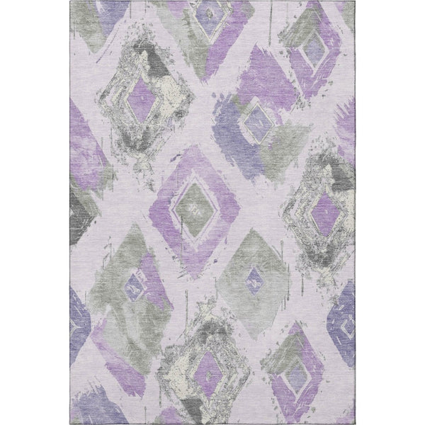 HomeRoots 10' X 14' Abstract Geometric Area Rug in Lavender, Ivory & Gray - Washable, UV-Protected & Stylish! 696626