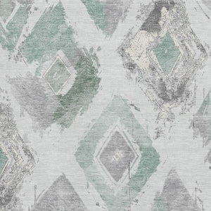 HomeRoots 5' X 8' Pale Aqua Gray and Ivory Abstract Geometric Washable Rug with UV Protection for Homes 696628