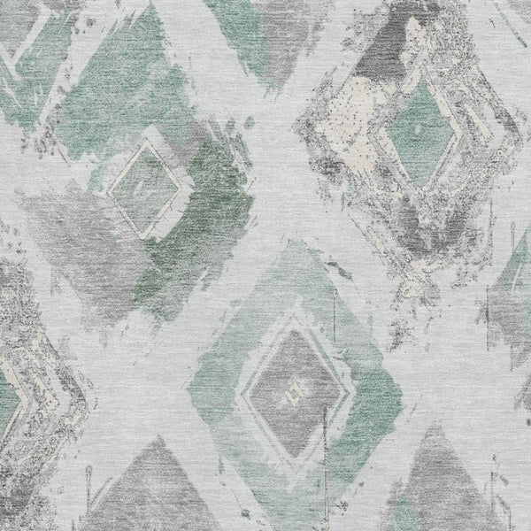 HomeRoots 5' X 8' Pale Aqua Gray and Ivory Abstract Geometric Washable Rug with UV Protection for Homes 696628