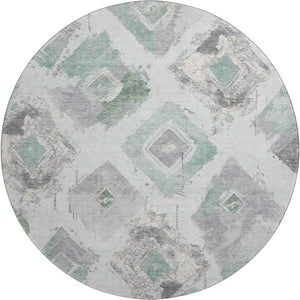 HomeRoots 8' Pale Aqua Gray and Ivory Abstract Geometric Round Rug - Washable, Durable, UV-Protected Design 696629