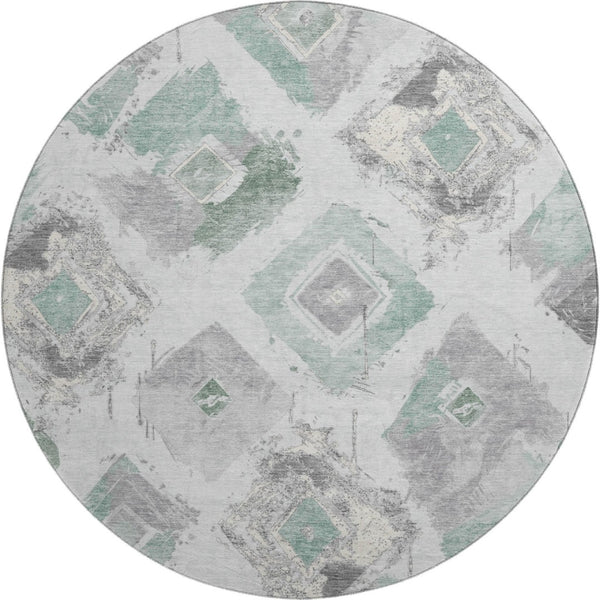 HomeRoots 8' Pale Aqua Gray and Ivory Abstract Geometric Round Rug - Washable, Durable, UV-Protected Design 696629