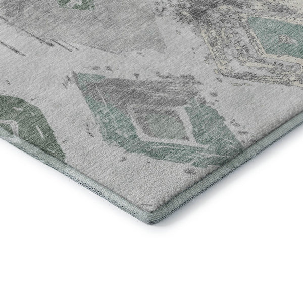 HomeRoots 8' Pale Aqua Gray and Ivory Abstract Geometric Round Rug - Washable, Durable, UV-Protected Design 696629