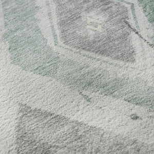 HomeRoots 8' Pale Aqua Gray and Ivory Abstract Geometric Round Rug - Washable, Durable, UV-Protected Design 696629
