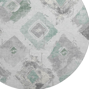 HomeRoots 8' Pale Aqua Gray and Ivory Abstract Geometric Round Rug - Washable, Durable, UV-Protected Design 696629