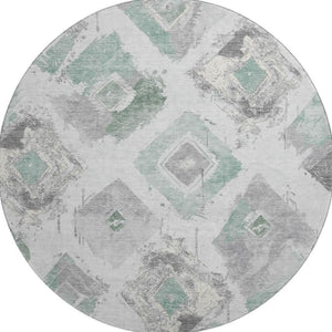 HomeRoots 8' Pale Aqua Gray and Ivory Abstract Geometric Round Rug - Washable, Durable, UV-Protected Design 696629