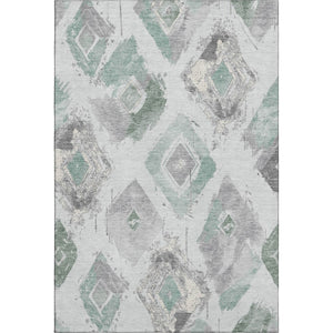 HomeRoots 9' X 12' Pale Aqua Gray Ivory Geometric Area Rug - Washable, UV-Protected, Stain-Resistant Design 696631