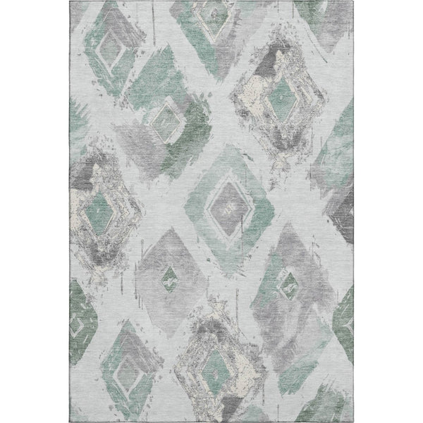 HomeRoots 9' X 12' Pale Aqua Gray Ivory Geometric Area Rug - Washable, UV-Protected, Stain-Resistant Design 696631