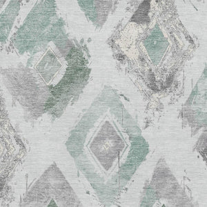 HomeRoots 9' X 12' Pale Aqua Gray Ivory Geometric Area Rug - Washable, UV-Protected, Stain-Resistant Design 696631